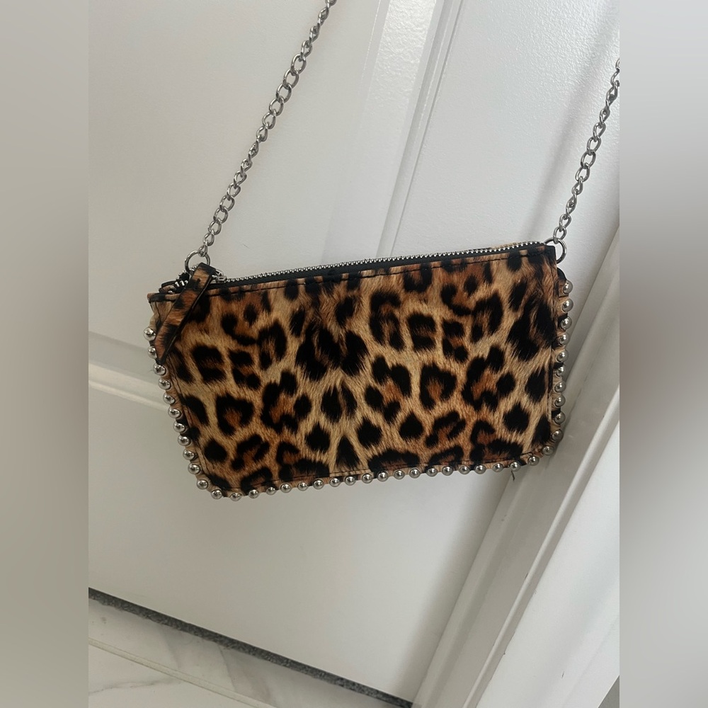 New Zara leopard print bag chain strap shoulder beaded accent purse - Picture 5 of 8